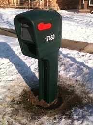 Plastic Box - Step2 Brand - Mailmaster Plus - Green - Installed In Cement - Pressure Treated Wood Post - $200